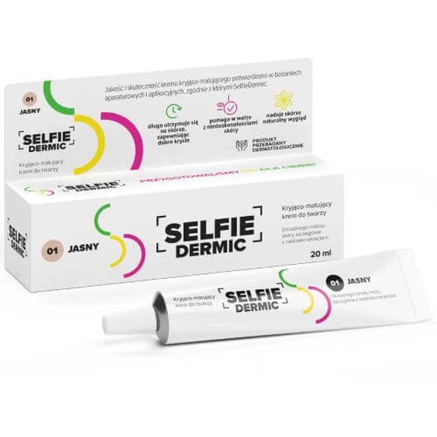 SelfieDermic Kryjąco-matujący krem do twarzy 01 jasny, 20ml: ceny i cechy
