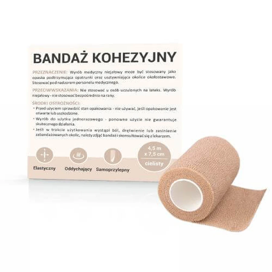 Cohesief verband 4,5mx7,5cm vleeskleurig, 1pc