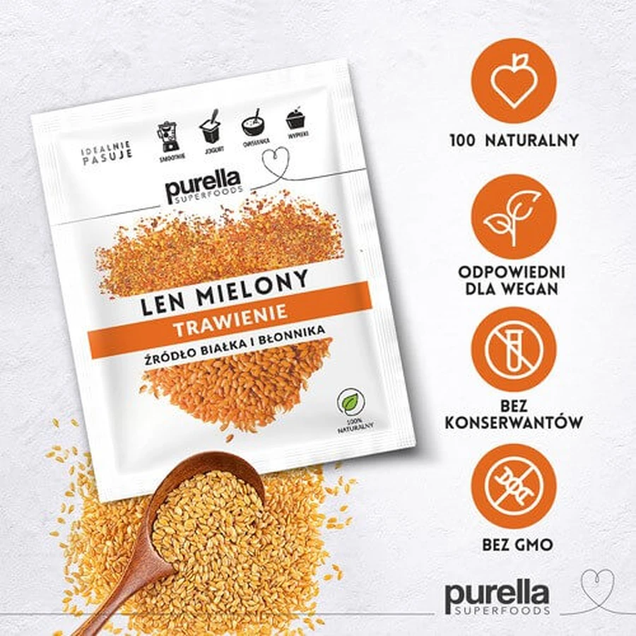PURELLA Len mielony odtłuszczony, 180 g: ceny i cechy