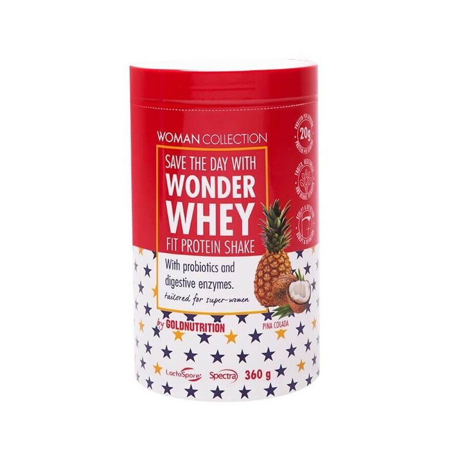 Pudră Proteică, Fit & Tune, Wander Woman, cu aromă de Pînă Colada, 360 g, Gold Nutrition