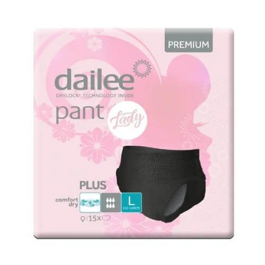 DAILEE Pant Lady Plus Black PREMIUM L Majtki chłonne dla aktywnych, 15szt: ceny i cechy