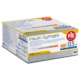 Jeringas de insulina PIC Jeringa de insulina desechable 0,5 ml G30 0,30 mm x 8 mm, 100 uds.