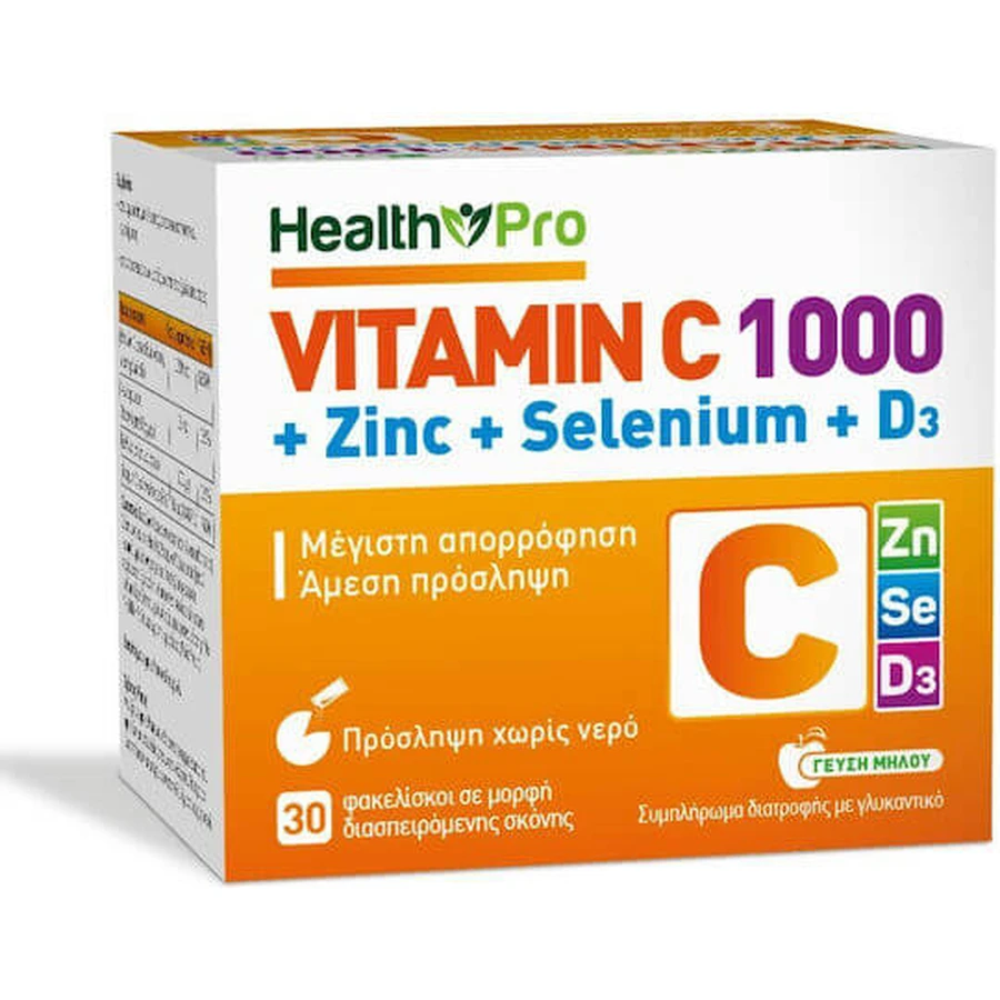 Health Pro Witamina C 1000 & Cynk & Selen & Witamina D3 dla wsparcia odporności, skóry i działania antyoksydacyjnego 30 saszetek: ceny i cechy