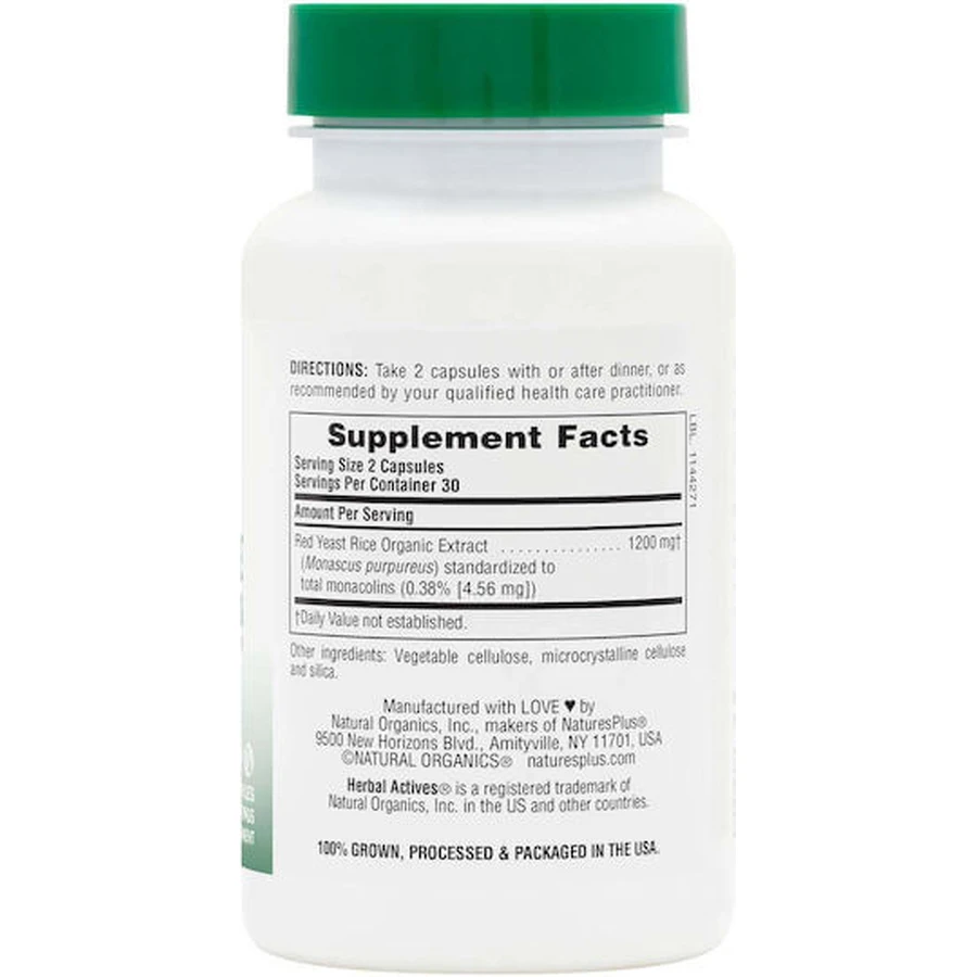 Nature's Plus Herbal Actives Red Yeast Rice 1200mg Dietary Supplement Special 60 veget capsules
