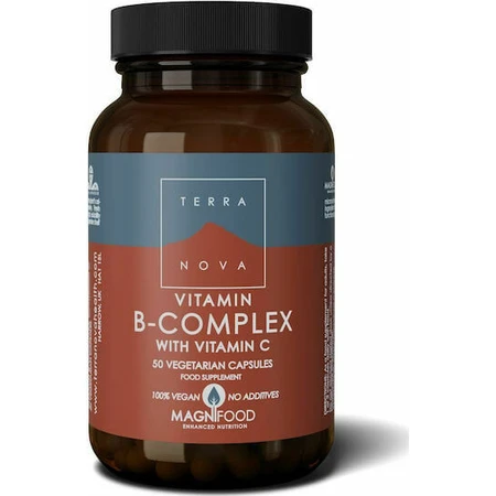 TerraNova B-Complex con Vitamina C Vitamina para el fortalecimiento energético, inmunológico y del sistema nervioso 540mg 50 cápsulas vegetales