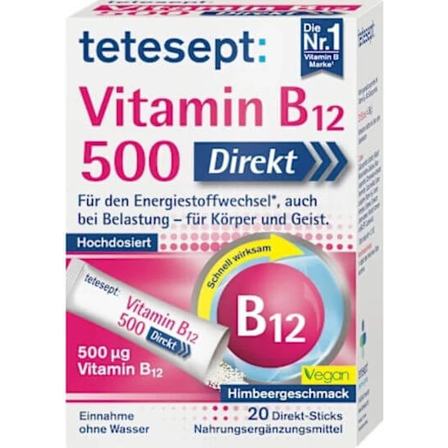 Tetesept Vitamin B12 500 Vitamin for Nervous System Health 20 sachets