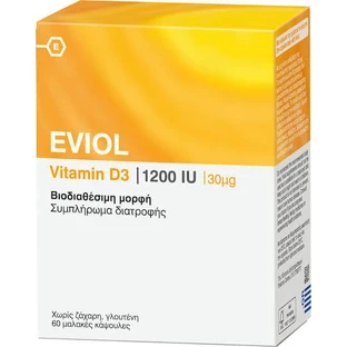 Eviol Vitamin D3 Vitamina pentru Întărirea Sistemului Imunitar & Sănătatea Oaselor 1200iu 60 x 1 capsule moi