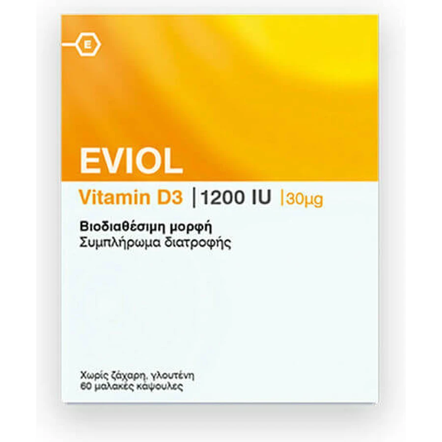 Eviol Vitamin D3 Vitamina pentru Întărirea Sistemului Imunitar & Sănătatea Oaselor 1200iu 60 x 1 capsule moi