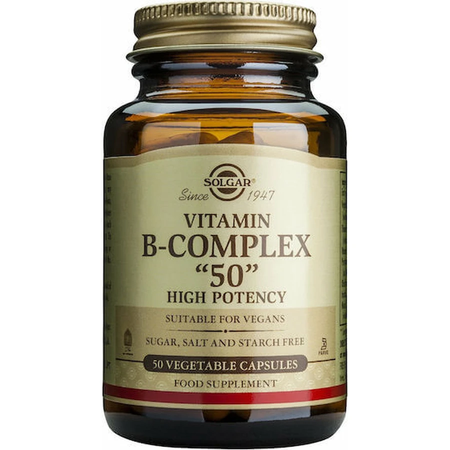 Solgar B-Complex "50" Vitamine voor energie, immuunsysteem en zenuwstelsel 50mg 50 plantaardige capsules