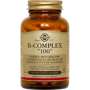 Solgar B-Complex "100" Vitamine voor energie, immuunsysteem en zenuwstelsel 50 plantaardige capsules