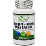 Natural Vitamins Omega 3 Aceite de Pescado Mega EPA DHA 1000mg 60 softgels Sin sabor