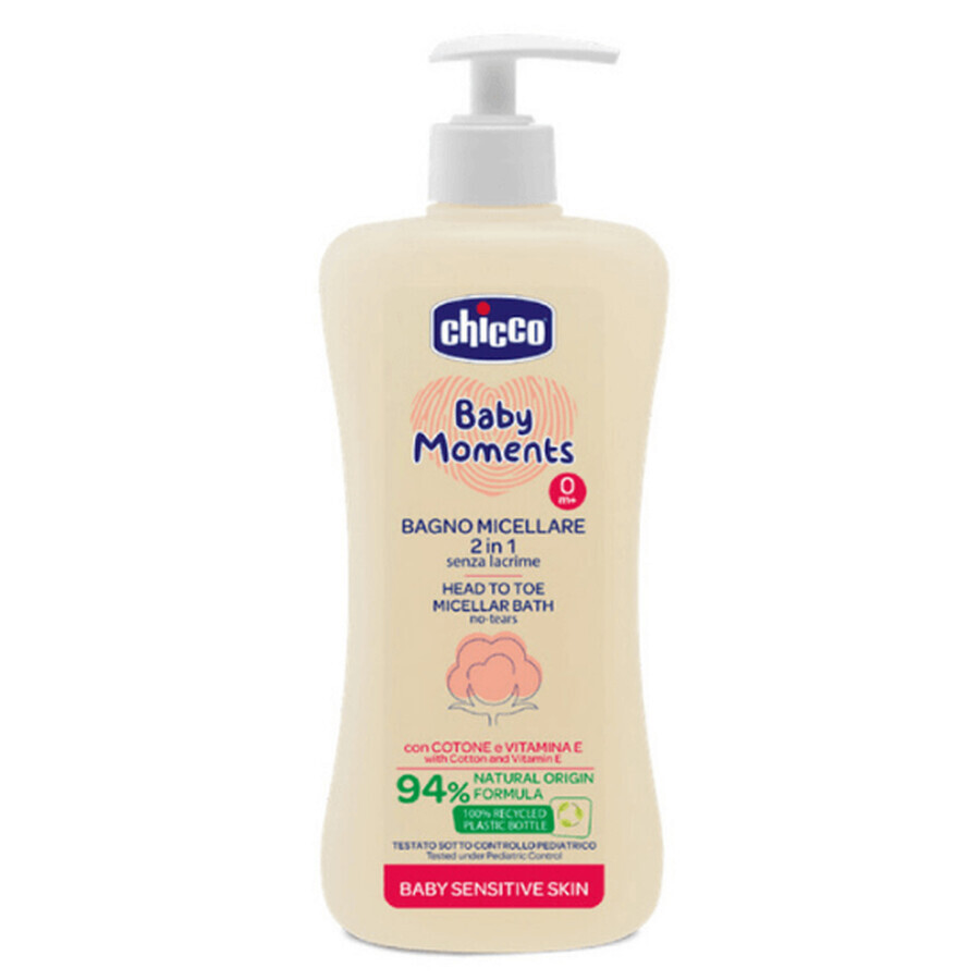 Sampon si gel de dus micelar dermatologic Baby Moments Sensitive, 500 ml, +0 luni, Chicco