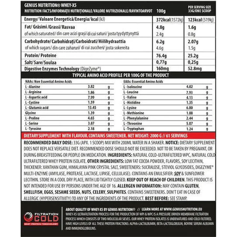 Genius Nutrition Whey-X5 Proteină Din Zer cu Aromă Ciocolată Caramel 2kg