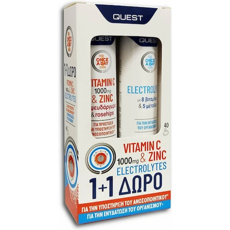 Quest Quest Vitamine C 1000mg & Zink + Elektrolyten Multivitamine Vitamine C 1000mg & Zink + Elektrolyten voor versterking van het immuunsysteem