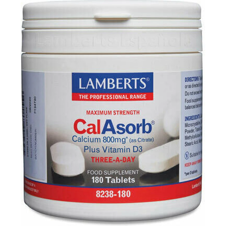 Lamberts CalAsorb Maximum Strength Calcium (as Citrate) Plus Vitamin D3 800mg 180 Tablets