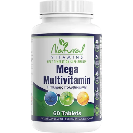 Natural Vitamins Mega Multivitamin Multivitamină pentru Energie, Întărirea Sistemului Imunitar & Părul 100mg 60 Tablete