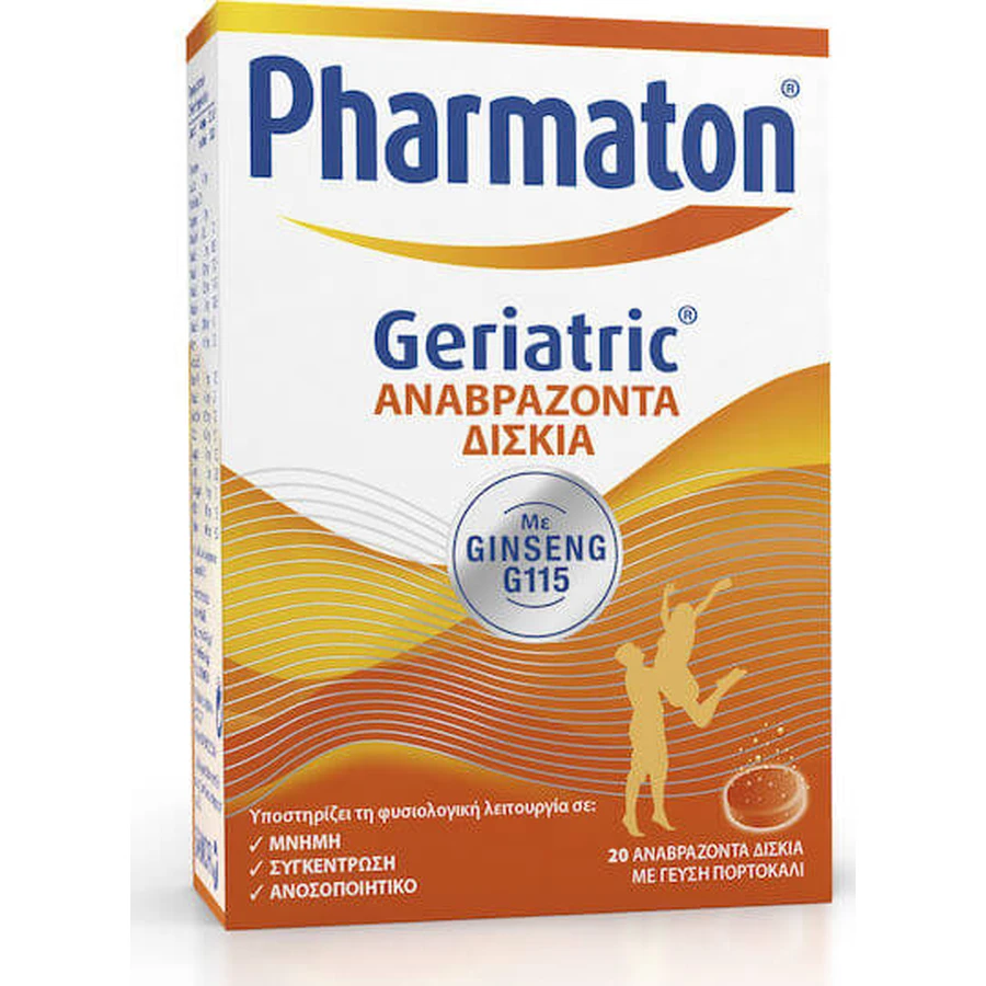 Pharmaton Geriatric con Ginseng G115 Multivitamínico para la Energía y Acción Antioxidante Naranja 20 comp. eff