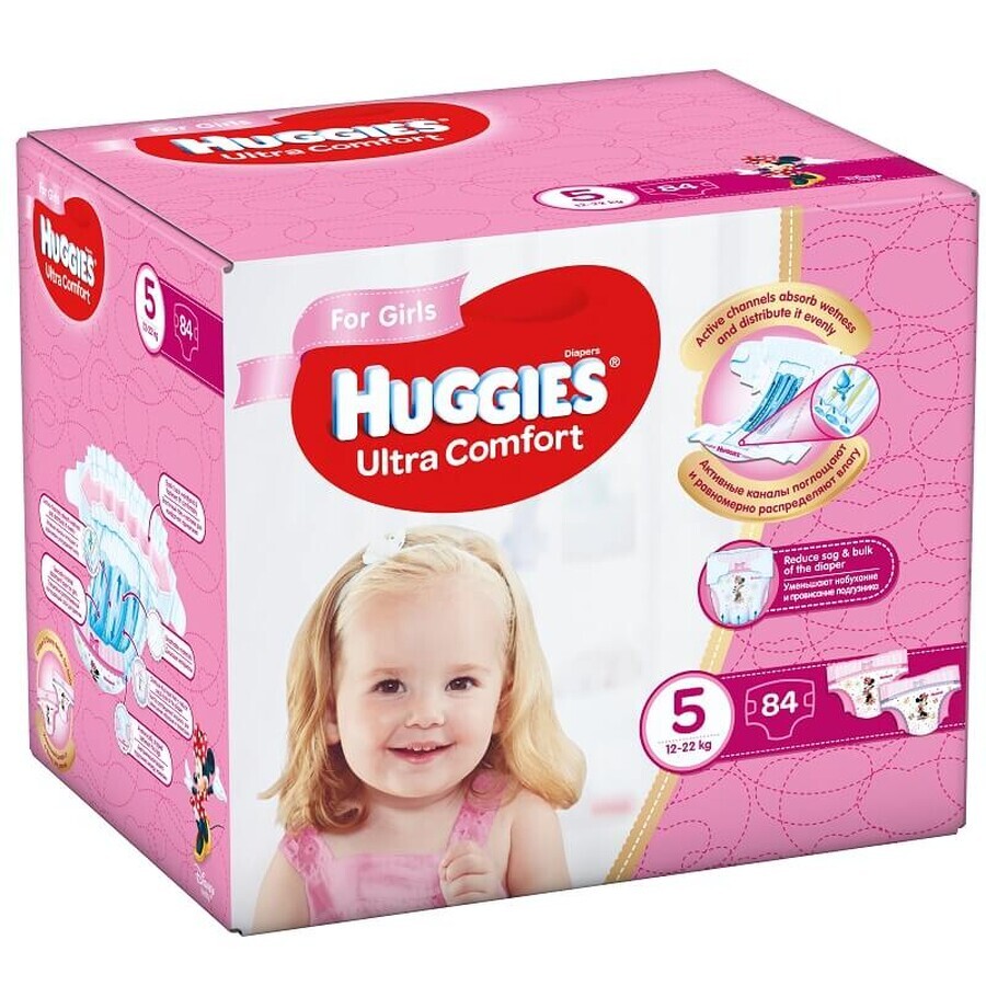 Scutece Girl Ultra Comfort Nr. 5, 12 -22 Kg, 84 bucăți, Huggies