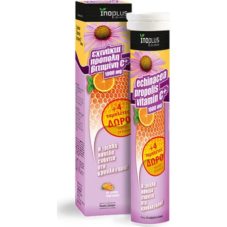Ino Plus Echinacea + Vit C + Propolis Immuunsysteem Versterkend Supplement 20 tabs ef Orange ef