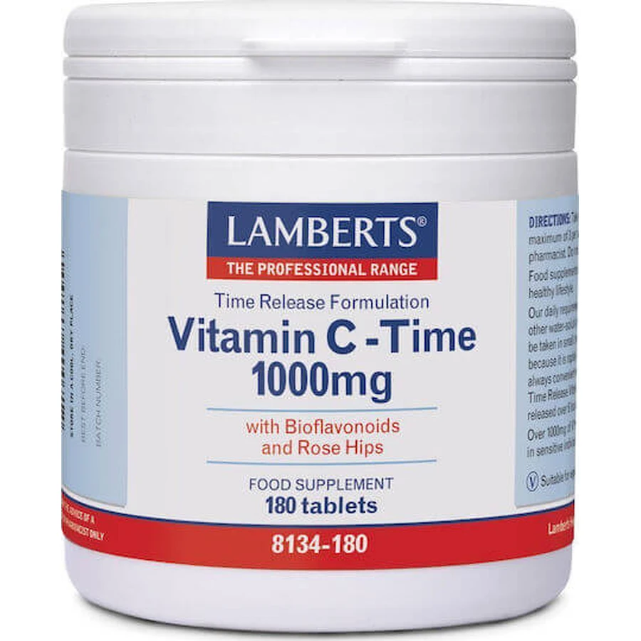 Lamberts Vitamin C Time Vitamina pentru Întărirea Sistemului Imunitar, Pielea & Acțiune Antioxidantă 1000mg 180 Tablete