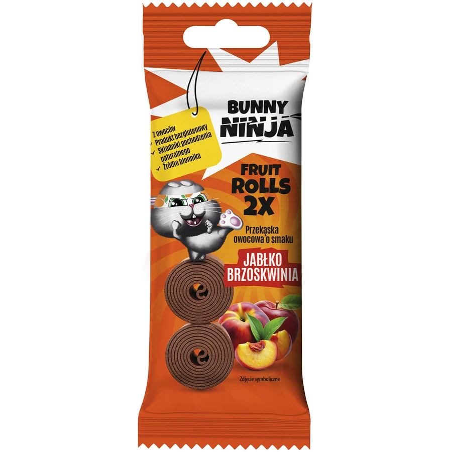 Bunny Ninja Fruit Double Roll, snack alla frutta, gusto mela e pesca, 30 g