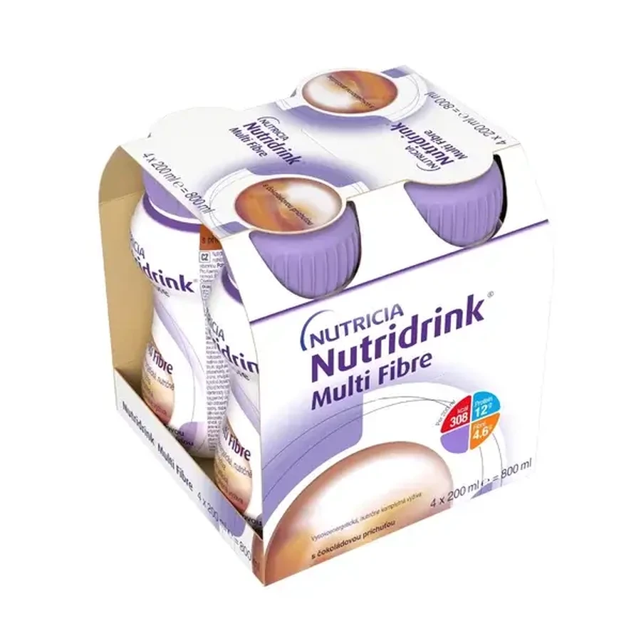 Nutridrink Multi Fibre chocoladesmaak 4×200 ml, drank voor medisch gebruik