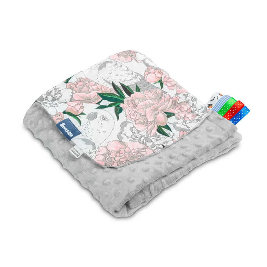 Decke Minky - Grau auf Blumen 75X100