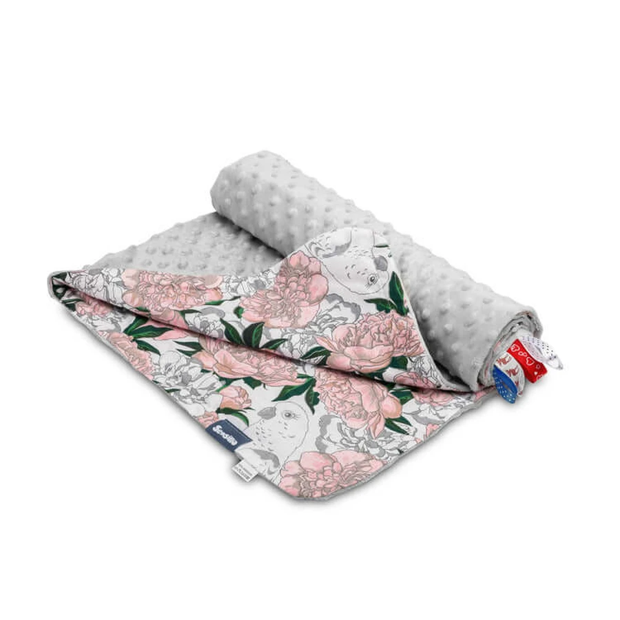 Decke Minky - Grau auf Blumen 75X100
