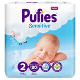 Scutece Sensitive Nr. 2, 4-8 kg, 80 bucati, Pufies