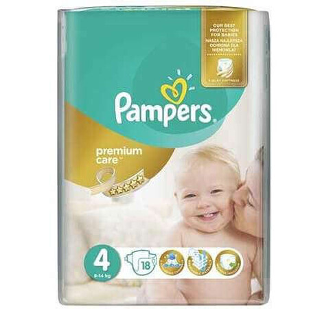 Scutece, Nr. 4, Premium Care Maxi, 8-14 Kg, 18 bucăți, Pampers