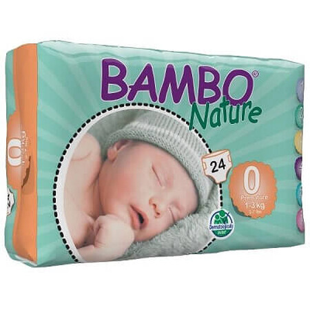 Scutece, nr.0, Premature, 1-3 kg, 24 bucăți, 310130, Bambo Nature