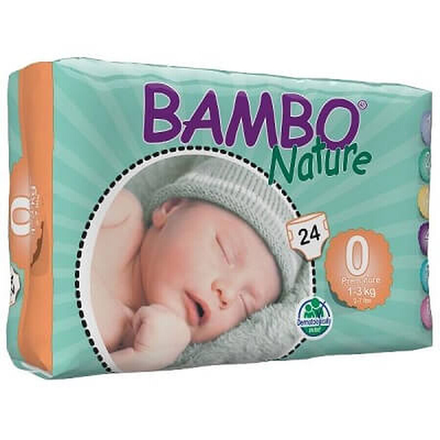 Scutece, nr.0, Premature, 1-3 kg, 24 bucăți, 310130, Bambo Nature