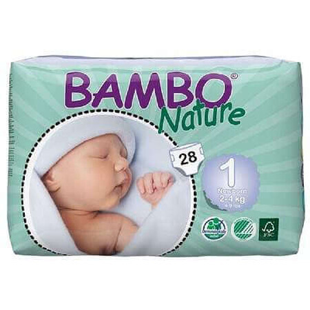 Scutece, nr.1, Eco Mini, 2-4kg, 28 buc, 31013101, Bambo Nature