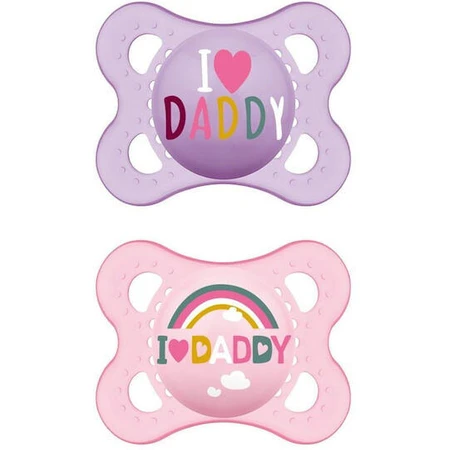 Mam 115S Orthodontic Silicone Pacifiers I Love Daddy Rainbow - Mov-Roz for 2-6 months 2pcs