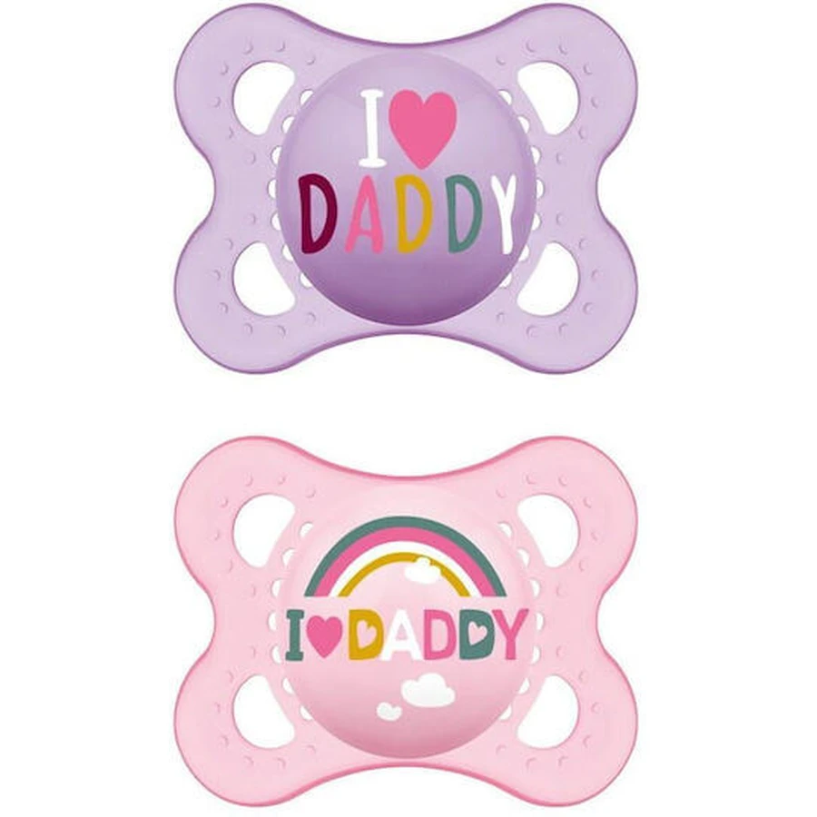 Mam 115S Orthodontic Silicone Pacifiers I Love Daddy Rainbow - Mov-Roz for 2-6 months 2pcs