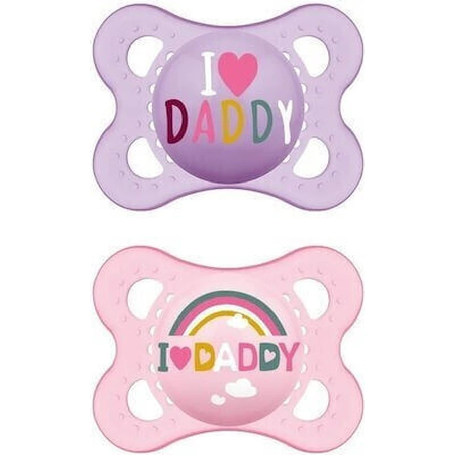 Mam 115S Orthodontic Silicone Pacifiers I Love Daddy Rainbow - Mov-Roz for 2-6 months 2pcs