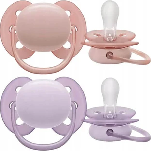 Philips Ultra Zachte Siliconen Fopspeen met Ultra Zachte Hoes - Roze / Paars voor 0-6 maanden 2st