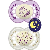 Mam Originele Silicone Orthodontische Fopspenen Maan/Stars Fopspeen - Paars / Beige voor 16+ maanden 2st