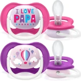 Philips Ultra Air Sucette orthodontique en silicone avec pochette I love Daddy - Pink-Mov pour 6-18 mois 2pcs