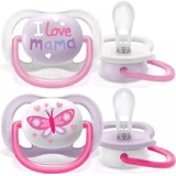 Philips Ultra Air Silikon-Schnuller mit Hülle I Love Mum - Rosa für 0-6 Monate 2 Stück