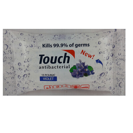 Violette antibakterielle Feuchttücher, 15 Stück, Touch