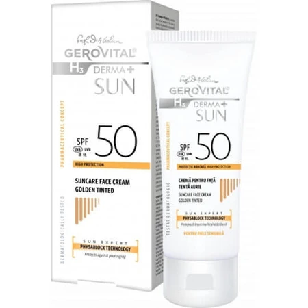 Gerovital H3 Derma+ Sun Crema Facial Protectora Solar SPF50 Con Pigmento Dorado 50ml