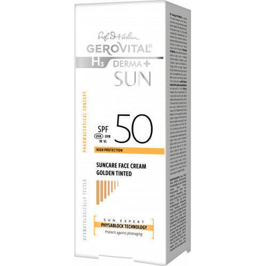 Gerovital H3 Derma+ Sun Crema Facial Protectora Solar SPF50 Con Pigmento Dorado 50ml