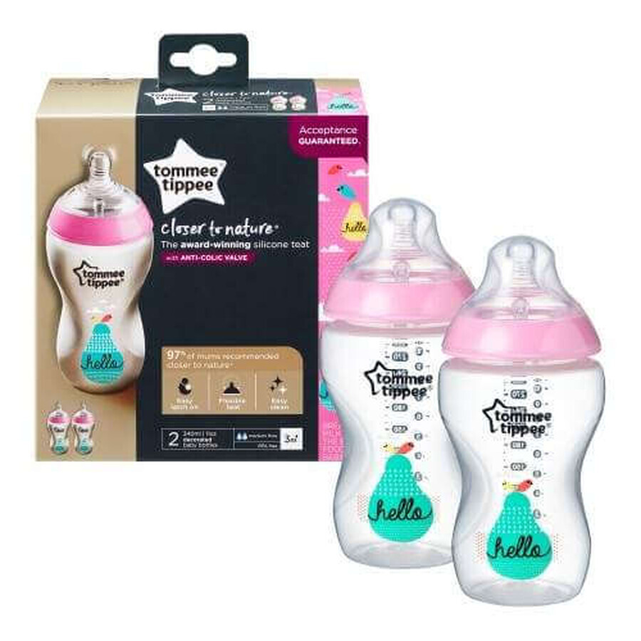 Set 2 biberoane Close to Nature, +3 luni, 340 ml, Tommee Tippee