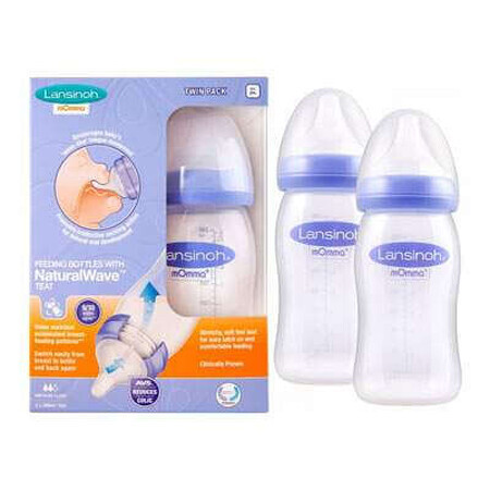 Set 2 biberoane PP tetina din silicon cu flux mediu Momma, 2x240 ml, Lansinoh