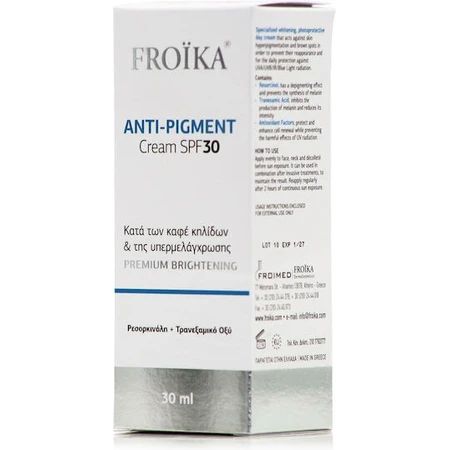 Froika Anti-Pigment Gezicht Dagcrème met SPF30 tegen pigmentvlekken met Vitamine C & Peptiden 30ml