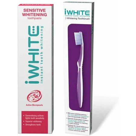 iWhite Sensitive Whitening Toothpaste for Sensitive Teeth and Whitening & Toothbrush Brosse à dents blanchissante instantanée 75ml