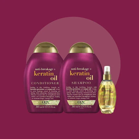 OGX Strength & Length + Keratin Oil Hair Loss Shampoo for Fragile Hair 385ml