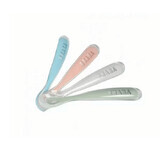 Set of 4 ergonomic silicone spoons Eucalyptus, Beaba