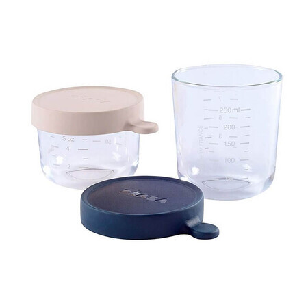 Set aus zwei ergonomischen Glasbehältern, Rosa 150 ml und Blau 250 ml, Beaba